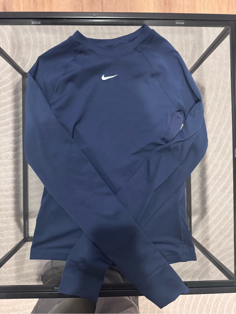 Nike Long Sleeve Performance Top - Navy Blue with White Swoosh
